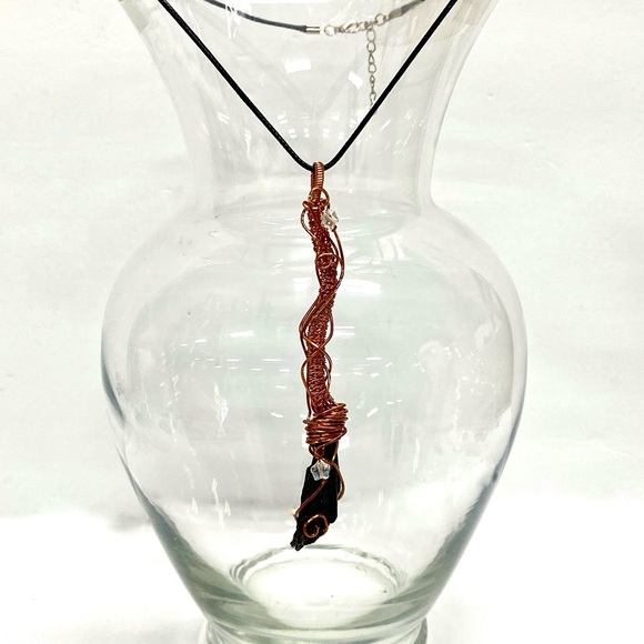 HANDMADE Halloween Witch’s Broom Hand Wrapped Bare Copper Kyanite Fan Pendant - Picture 9 of 10